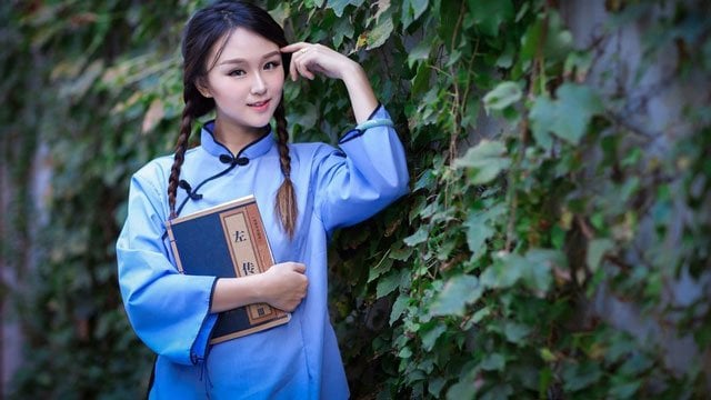republic china student girl wear qipao